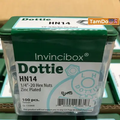 Dottie HN14 1/4"-20 Hex Nuts, Zinc Plated - Thumbnail 1